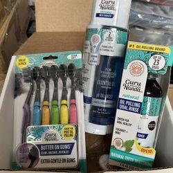 GuruNanda Total Smile Makeover Kit Charcoal with Cocomint Oil Pulling, Dual Barrel Whitening Mouthwash, Whitening Strips & Charcoal Butter on Gums Too