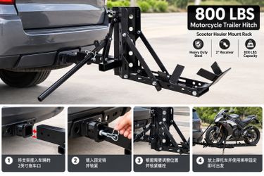 800LBS Motorcycle Trailer Hitch Scooter Hauler Mount Rack 2" Motorcycle Tow Carrier Receiver Heavy Duty Steel