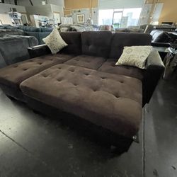 Chocolate Brown Sectional With Ottoman 