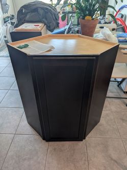 Dark brown corner kitchen cabinet