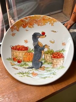 Discontinued 'Certified International' Autumn Dachshund Collectible Plate - Dog Print Kitchen Decor