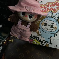 Brown Pink Labubu W/ Prada Outfit 