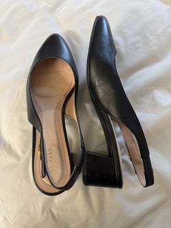 Leather Sling Back block Heel