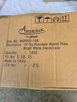 10" porcelain round plate,  bright white