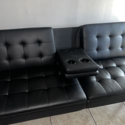 Black Leather Sofa 