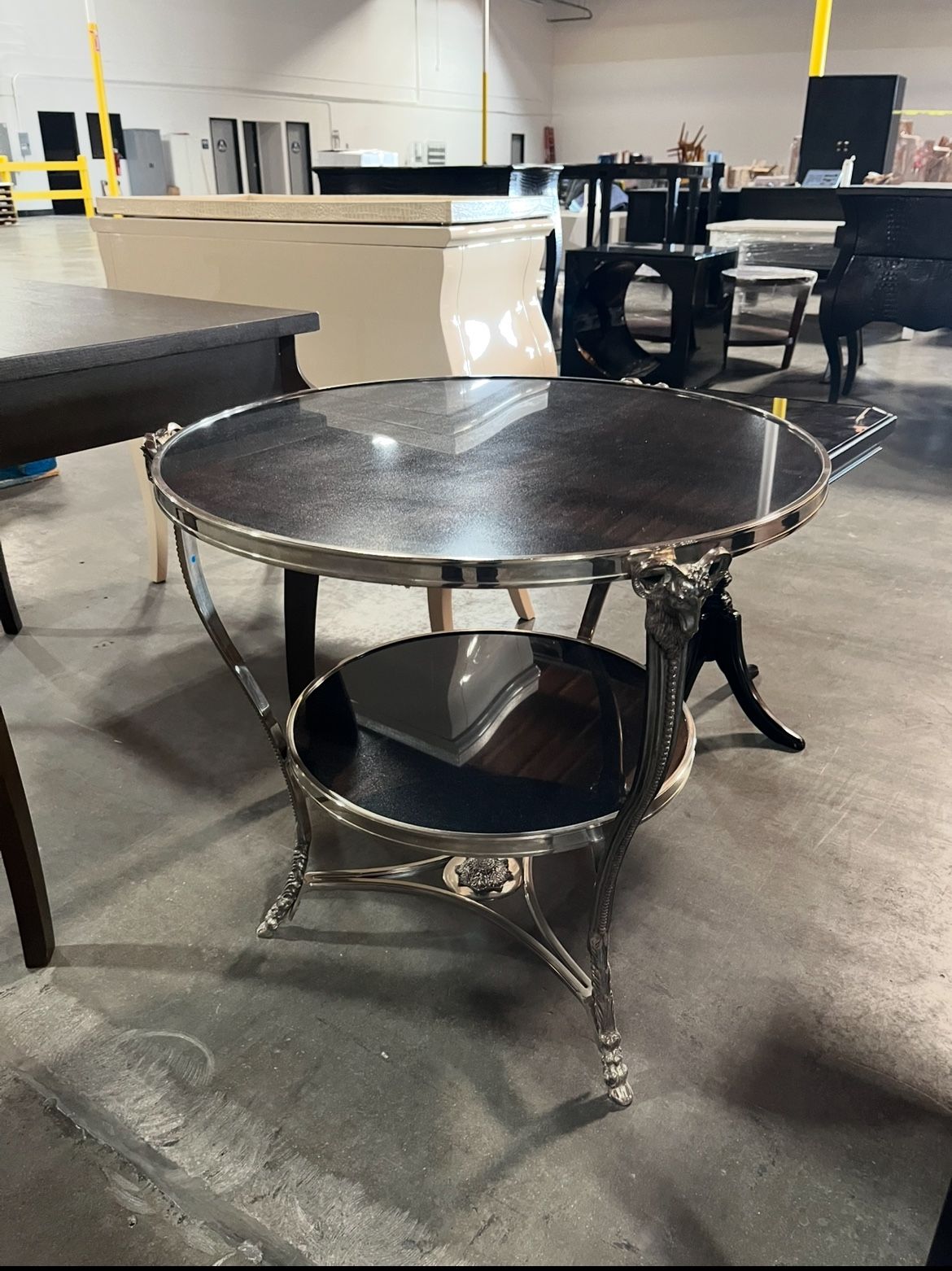 English Colonial Silver Design Side Table In Black