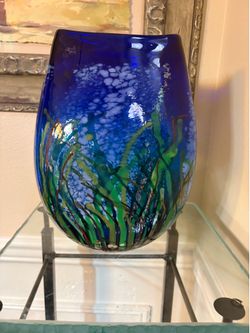 Linda  Westrom Art Glass Vase from the Marine Garden series  by Canadian Artist Linda Westrom 10.5”