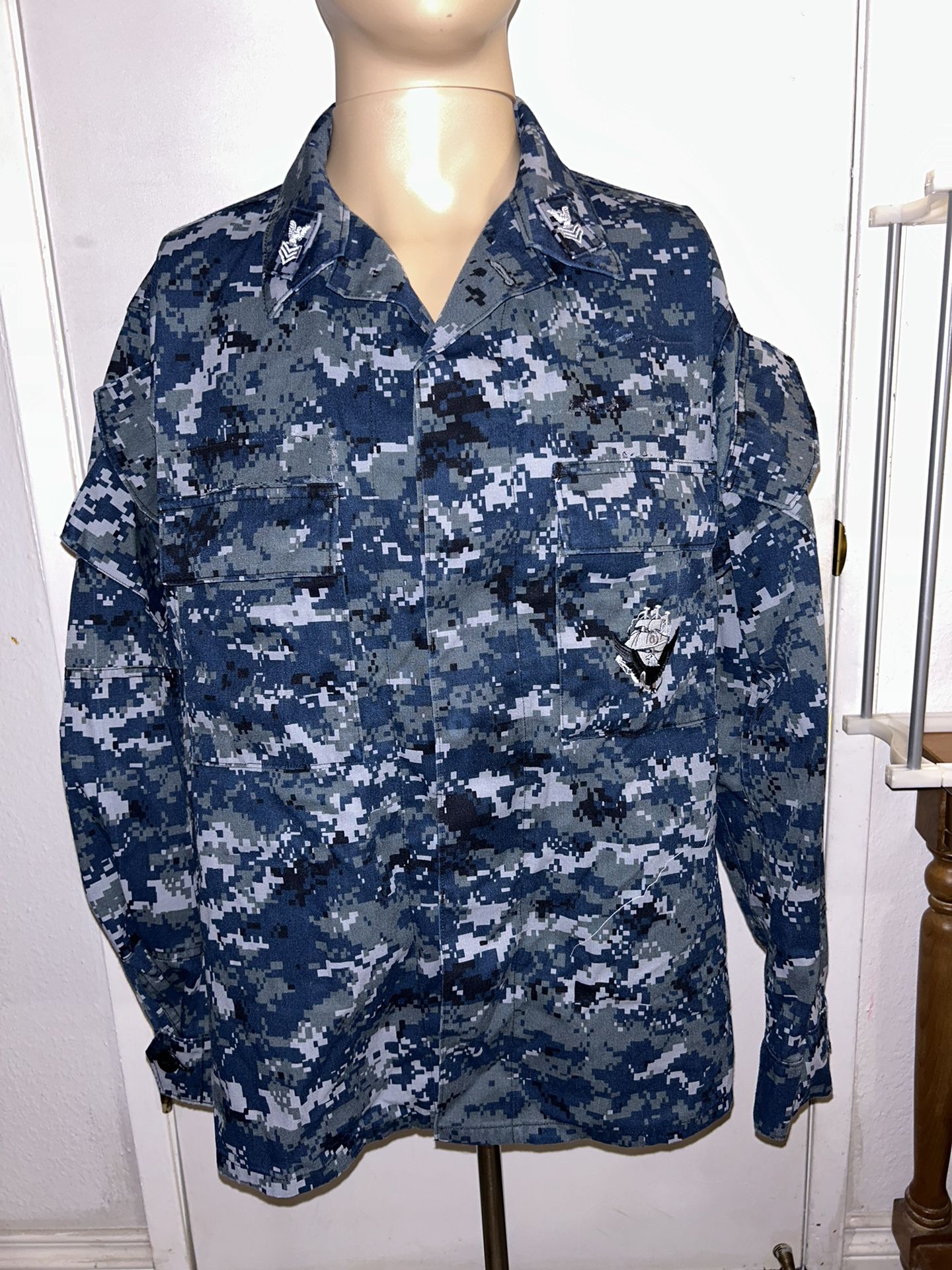Set Of 2 US Navy Digital Camo Working Blouse Coat Men Long Sleeves Shirt Sz S/M