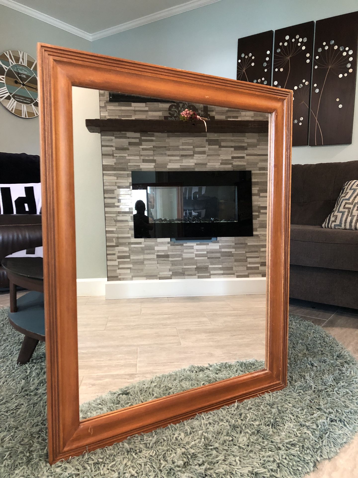 Large Vintage Solid Wood Wall Mirror