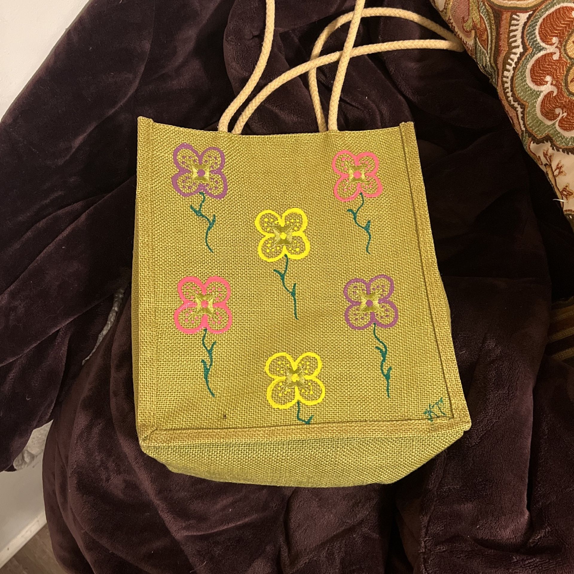 small custom painted flower tote