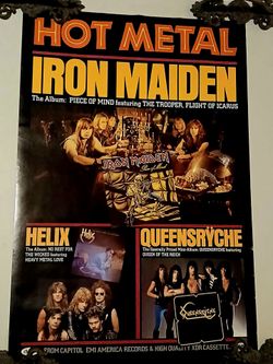 ORIG 1983 Heavy Metal record store Promo Poster  MAIDEN Helix QUEENSRYCHE