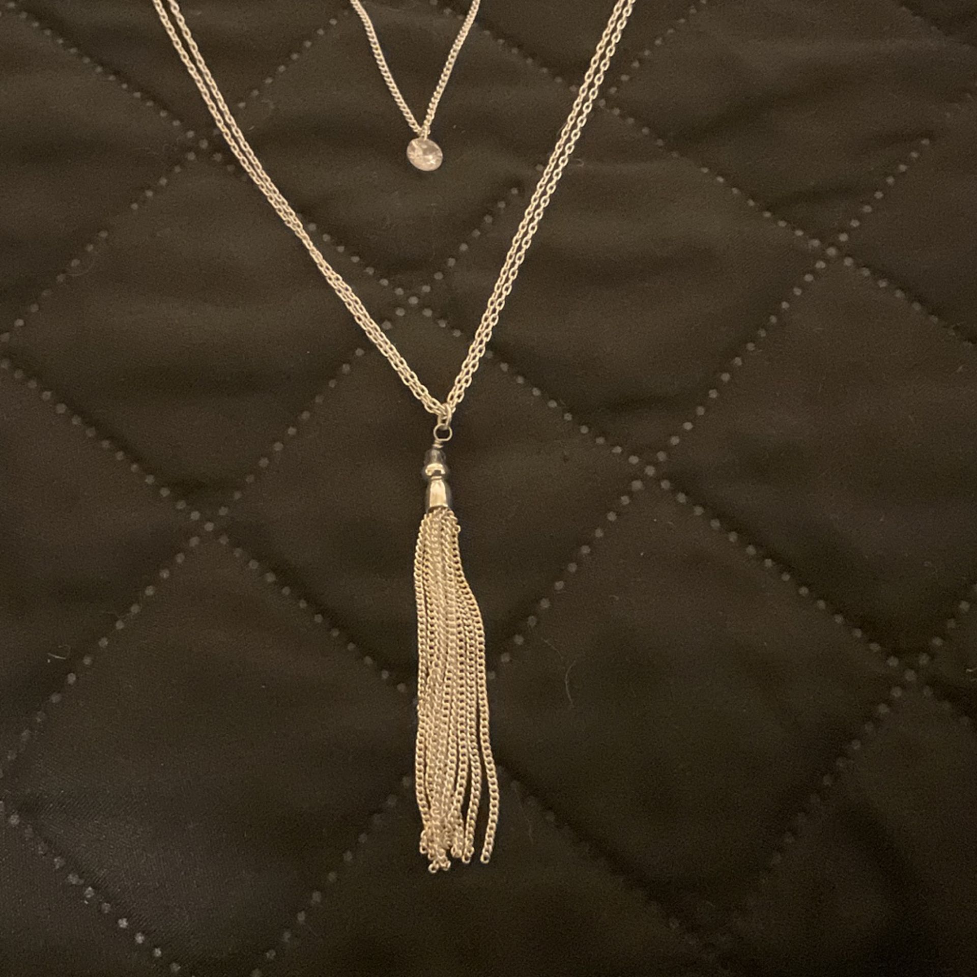 Beautiful Silver Plated Multi-strand Necklace &choker With Sparkly Crystal,dangling Chain Pendant