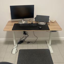 Electronic Standing Desk - White Legs And Wood Top