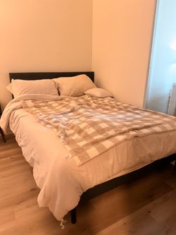 Queen Bed Frame with Dark Headboard