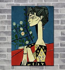 Jacqueline with Flowers Canvas Wall Art by Pablo Picasso Canvas - Wall Art Picasso Print- Ready To Hang