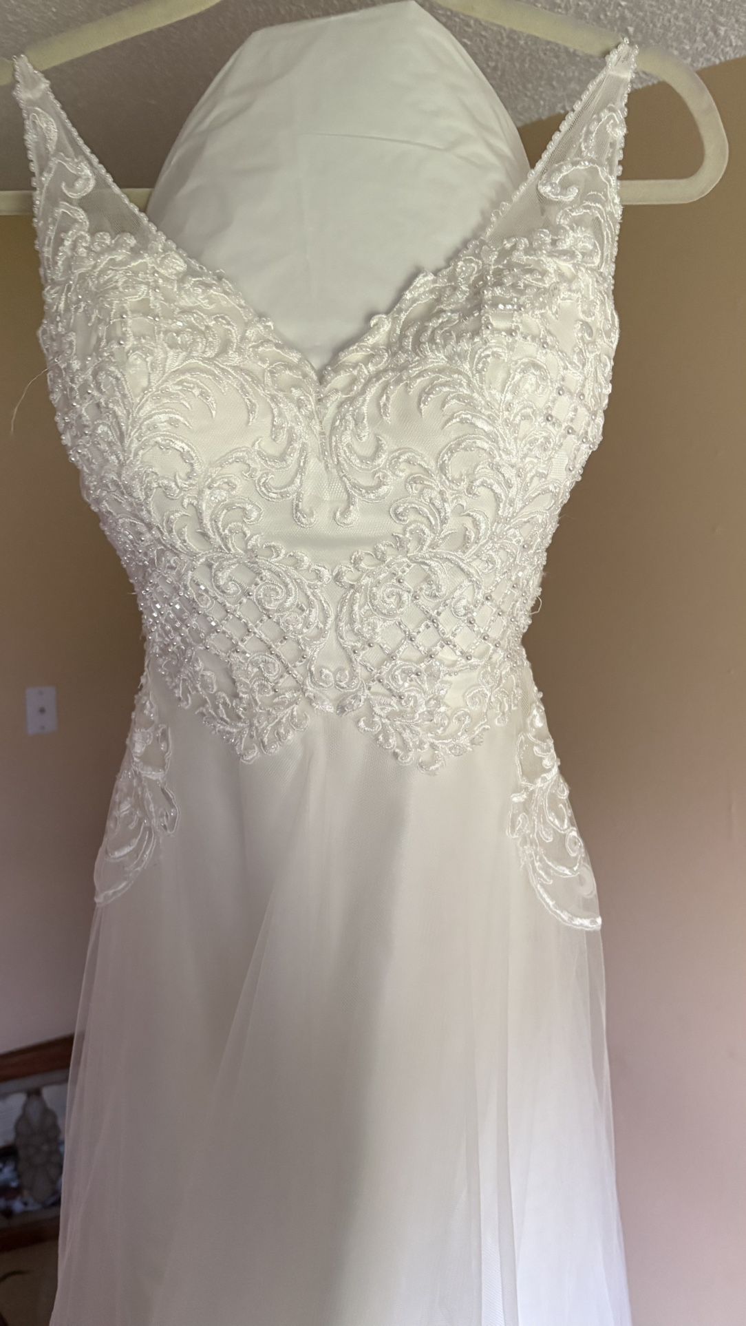 White Sequin Embellished Sleeveless Wedding Gown