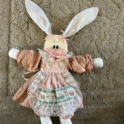 17” Vintage Easter Bunny Doll With Wooden Body 