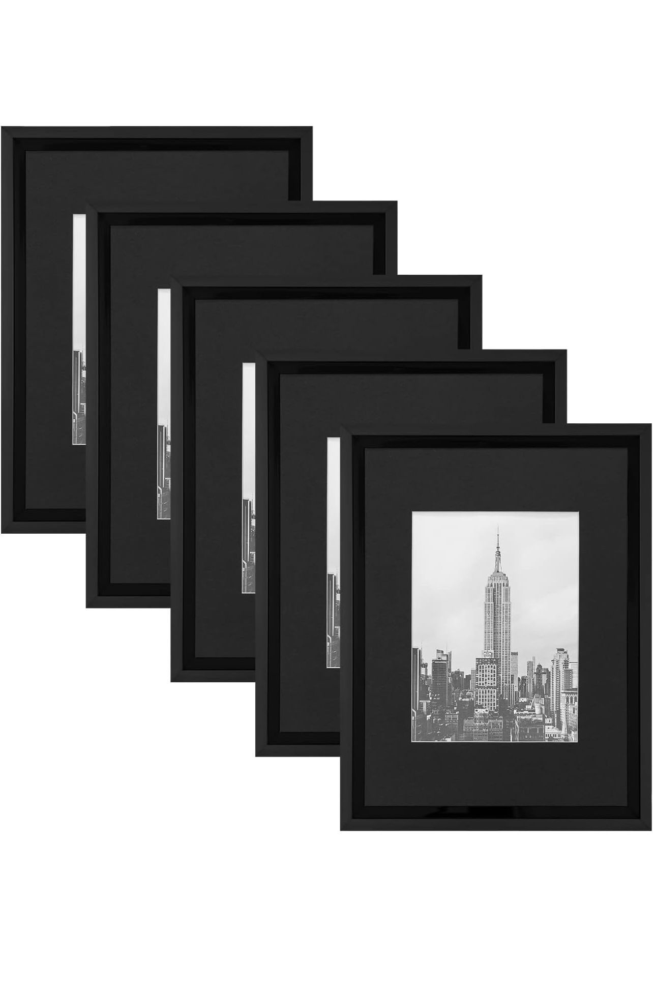 Photo Frame Set, 5 Pieces, Display Pictures Includes Pad and Without Pad, Wall Gallery Photo Frames (8x10, Matte Black)