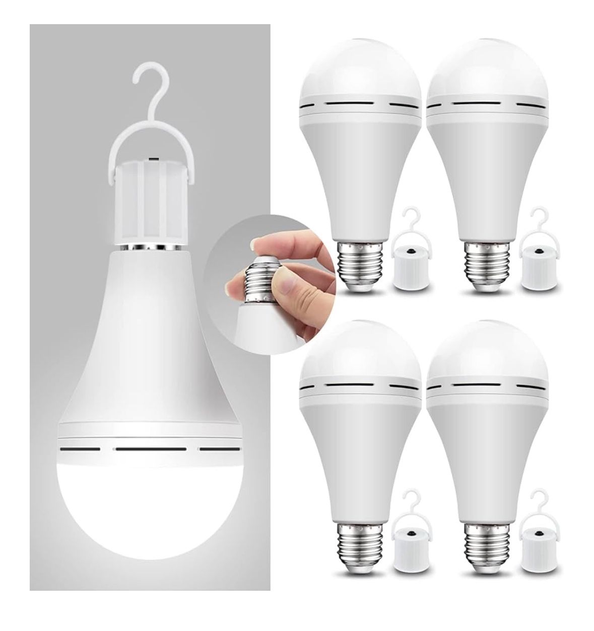 Emergency-Rechargeable-Light-Bulb, Stay Lights Up When Power Failure, 1200mAh 15W 80W Equivalent LED Light Bulbs for Home, Camping, Ten