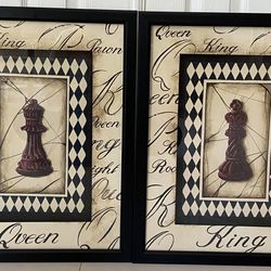 ART – QUEEN & KING QTY 2 BLACK FRAMED WALL HANGING ART PICTURES