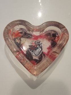 Homemade Heart Shaped Resin Ash Tray with heart organ sticker