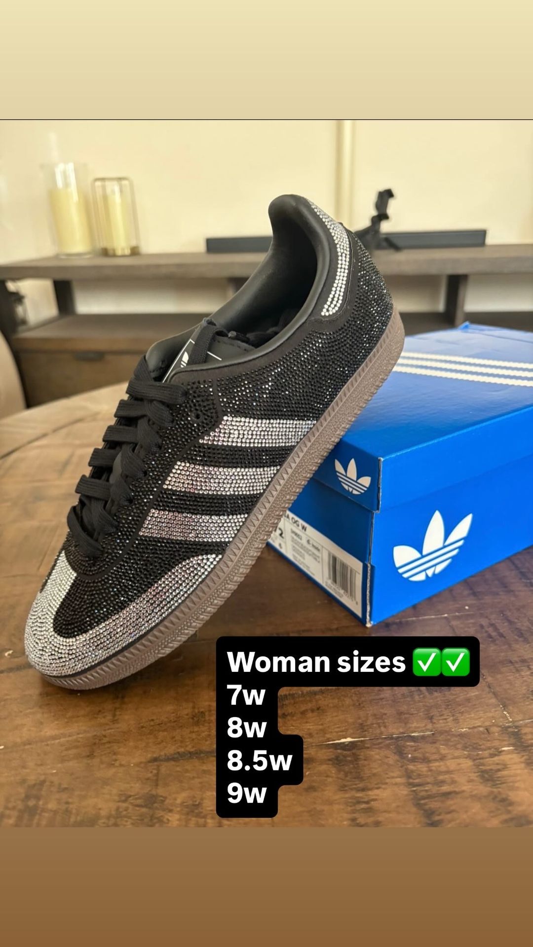 Sizes 7w 8w 8.5w 9w adidas Samba OG Rhinestone Black Silver (Women's)