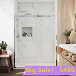 60 in x 66 in. H Single Sliding Frameless Soft Close Shower Door with 3/8 in Clear Glass