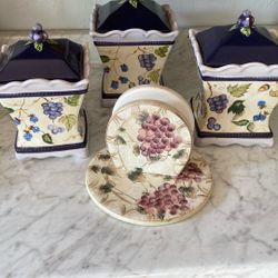 Beautiful Canister Set With Napkin Holder 