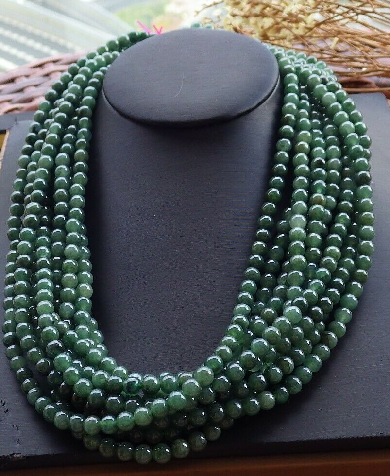1 PCS Certified GREEN Burma 100% A JADE Jadeite beads Necklace 20 inches 101187