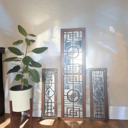 Vintage Antique Wooden Mirrors Mirrored Screen Wood Ornate Window Panel Wall Hanging Set Of 3