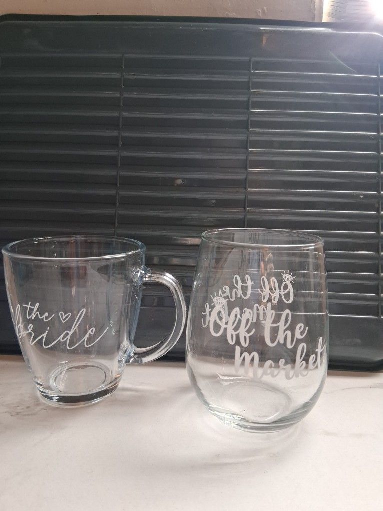 "The Bride" Coffee Or Tea Mug & "Off The Market" Wine Glass