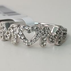 Sterling Silver Mom Ring With Lab Made Diamonds