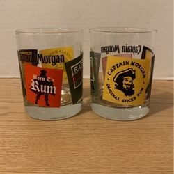 2 Captain Morgan Rum Lowball Glass Born to Rum 4 1/4” Barware  L6