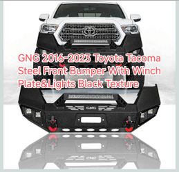 GNG 2016-2023 Toyota Tacoma Steel Front Bumper With Winch Plate&Lights Black Texture