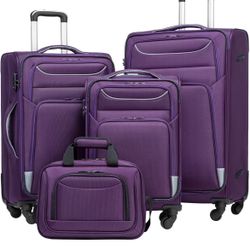 New- Luggage 4 Piece Set Suitcase Spinner TSA Lock Softshell lightweight (purple+sliver)