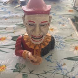 Vintage diecast, metal bank clown