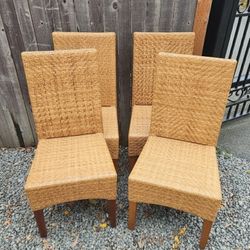 Set of 4 wicker woven dining occasional side chairs $150 for all 4. $85 pair