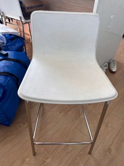 White Real Leather Counter Stool with Chrome Frame
