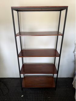 Modern 5-Tier Bookshelf / Display Shelf – Wood & Black Metal – 72” Tall