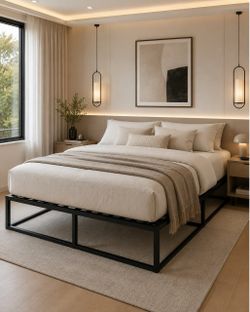 Queen High Metal Platform Bed Frame/Mattress Foundation/No Box Spring Needed/Steel Slat Support (quen Size)
