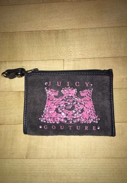 Juicy Couture Gray & Pink Bling Coin Purse Key Chain Mini Wallet