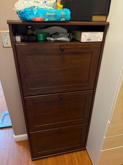 New Dark Brown Shoe Cabinet with Flip Drawers