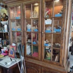 DREXEL OAK CHINA CABINET 6' 10" TALL Lighted