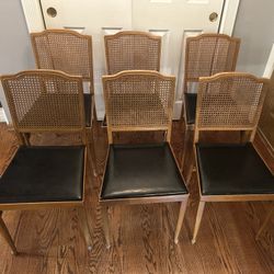 Vintage 1976 Leg-O-Matic Cane Back Mid Century Modern Folding Chairs Set Of 6