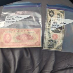 US 1917 Dollar Bill Good Condition And Chinese 10 Good Condition