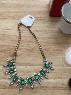 Green Crystal Statement Necklace Gold Chain