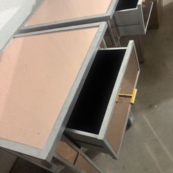 Rose Gold Mirrored Nightstands/ Accent Tables (2) 