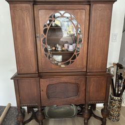 Vintage antique solid wood china cabinet