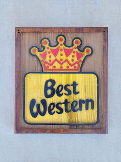 Vintage Wood Best Western Red & Yellow Crown Wooden Sign