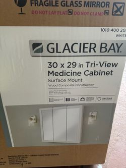 Glacier Bay 30-3/16 in. W x 29 in. H Framed Surface-Mount Tri-View Bathroom Medicine Cabinet with Mirror, White Store